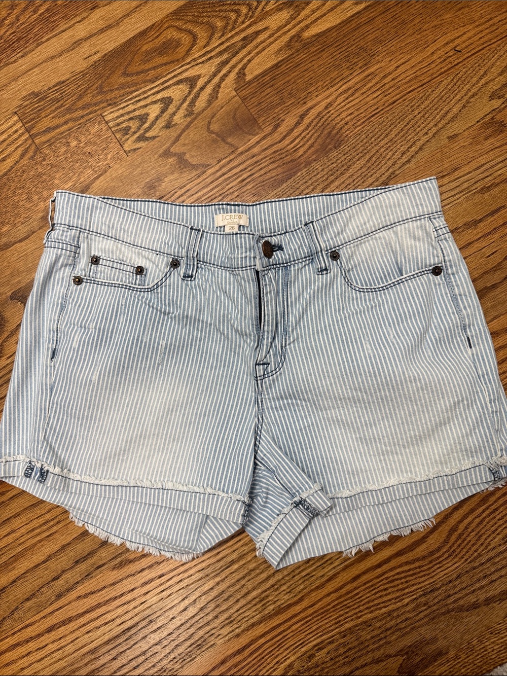 J. Crew Blue and White Striped Denim Jean Shorts